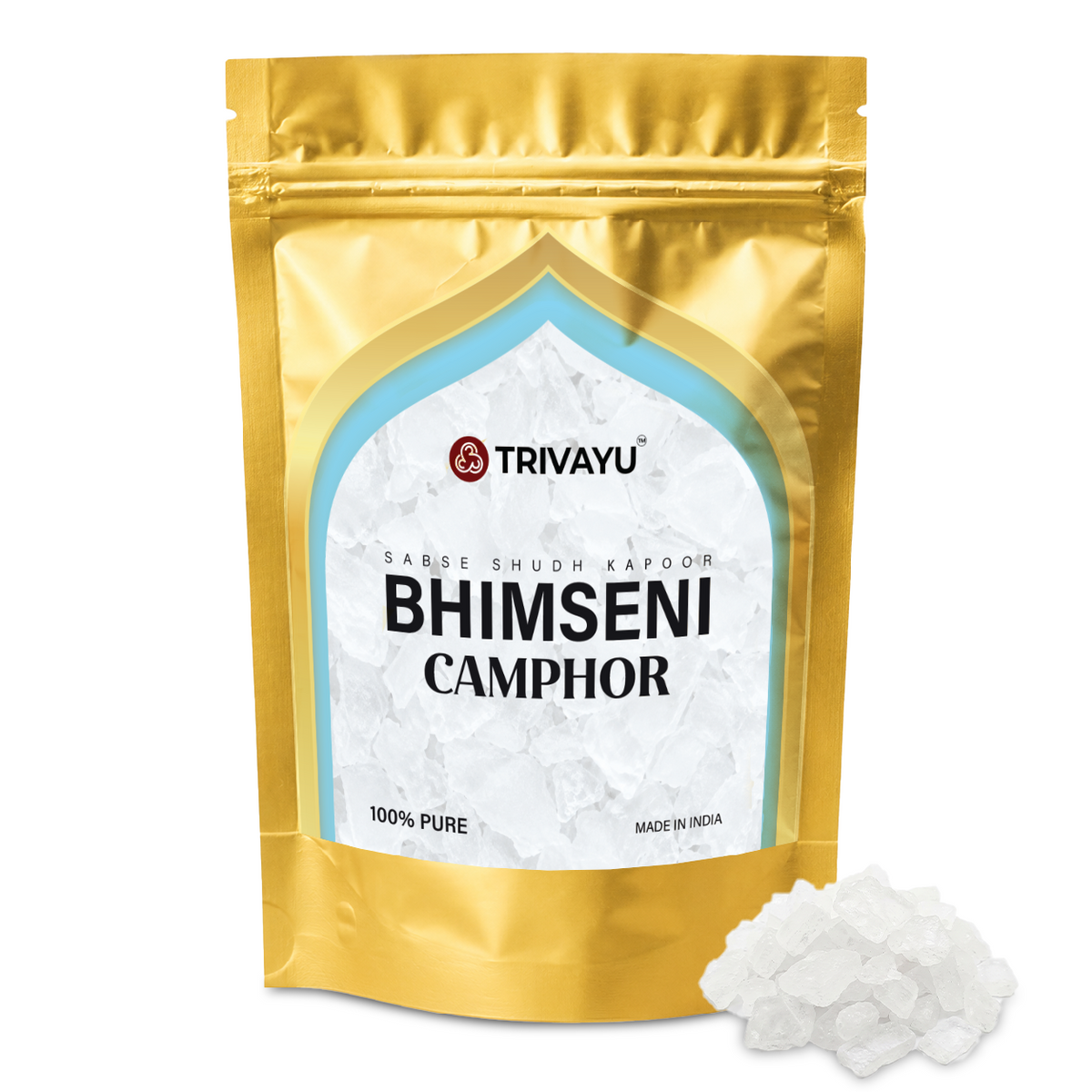 Trivayu Original Bhimseni Camphor Flakes | 100% Pure & Natural Kapoor for Puja, Aarti & Meditation | Pure Kapoor for Room Freshening | Smokeless Camphor for Electric Diffuser | Pack of 1