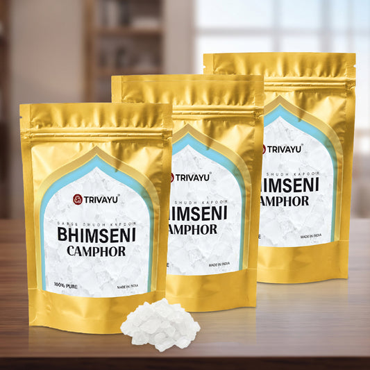 Trivayu Original Bhimseni Camphor Flakes | 100% Pure & Natural Kapoor for Puja, Aarti & Meditation | Pure Kapoor for Room Freshening | Smokeless Camphor for Electric Diffuser | Pack of 1